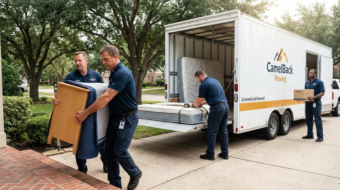 Crew loading residential truck for cross-state move from Elephant Butte, NM