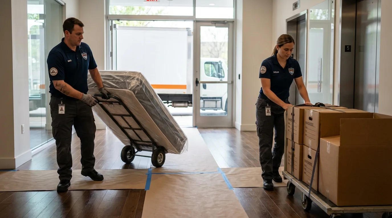 Professional apartment movers loading elevator in Elephant Butte, NM