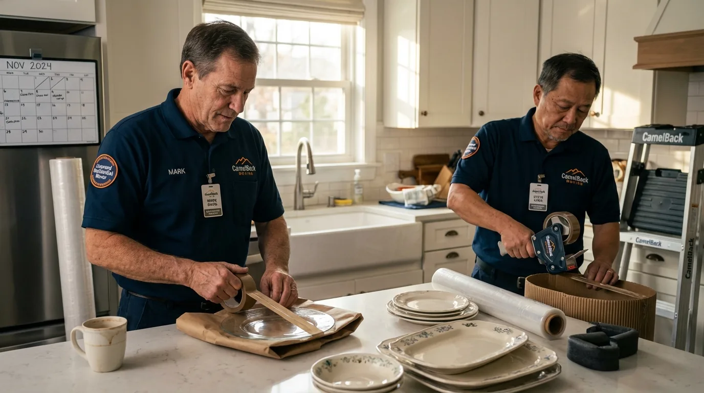 Professional crew packing kitchen dishware in Elephant Butte, NM